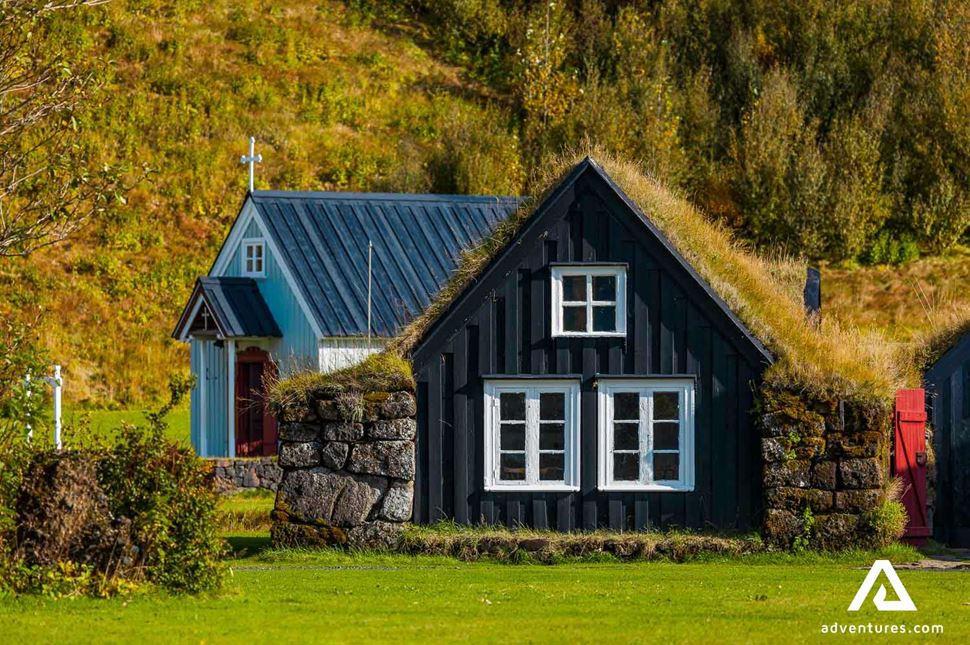 turf houses in skogar in south iceland