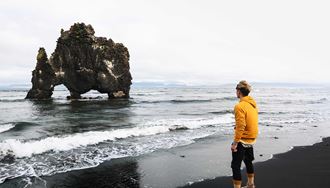 looking at hvitserkur cliff in north iceland
