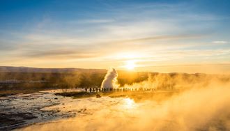 Geyser Geothermal Field during Golden Hour in Iceland