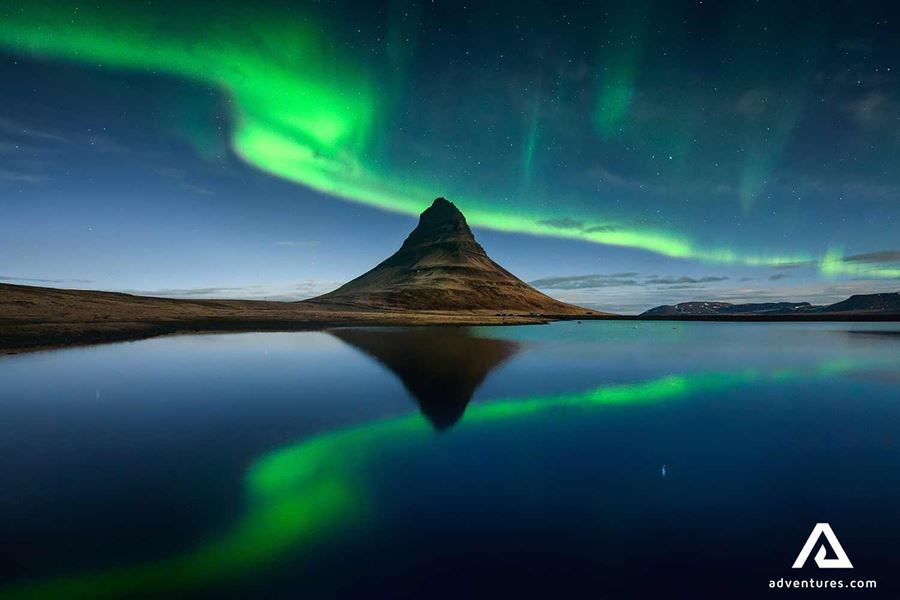 aurora borealis reflection near kirkjufell