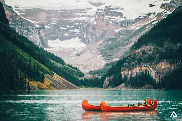 two canoes at a canadian lake 
