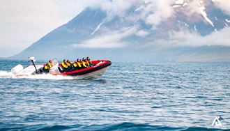 Group in a rib boat near Dalvik