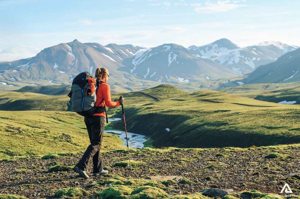 female hiker at laugavegur trail in iceland