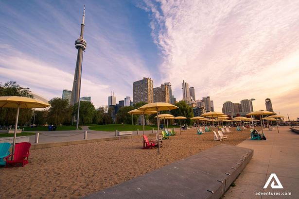 toronto beach at sunset in summer