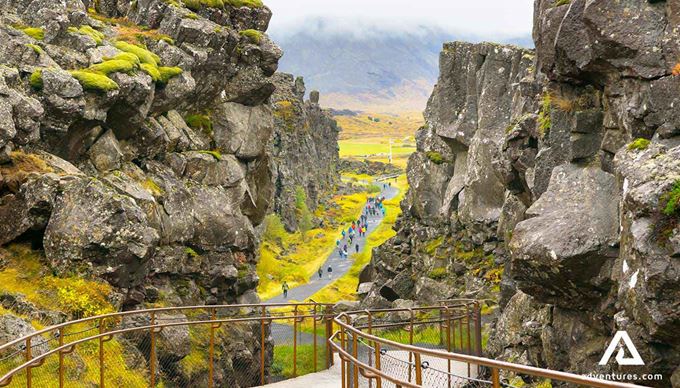 people walking around thingvellir national park