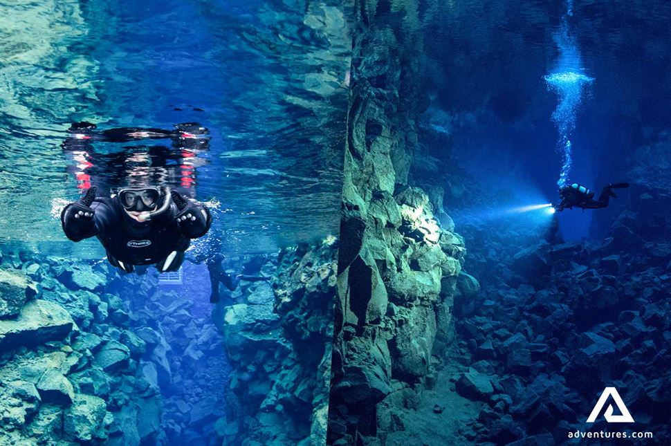 snorkeling and diving at silfra in thingvellir