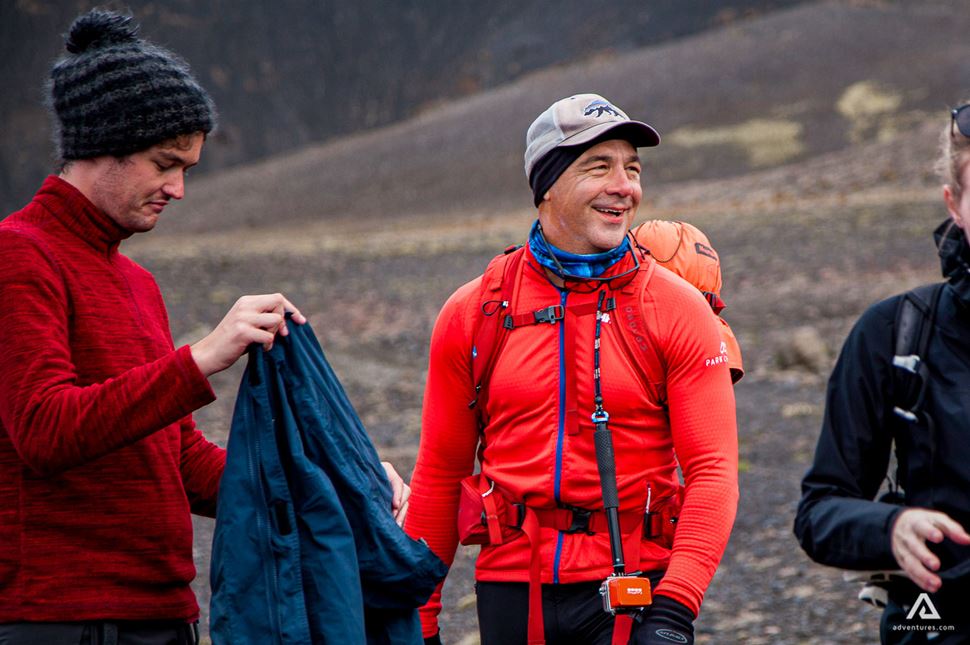 Happy man on a hiking tour in Iceland