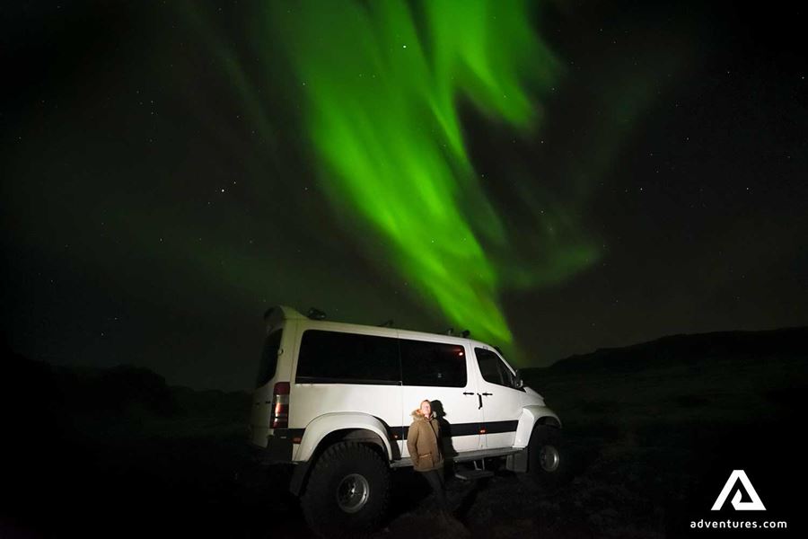 woman watching northern lights