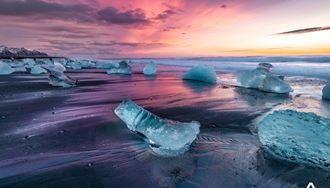 diamond beach at sunset near jokulsarlon