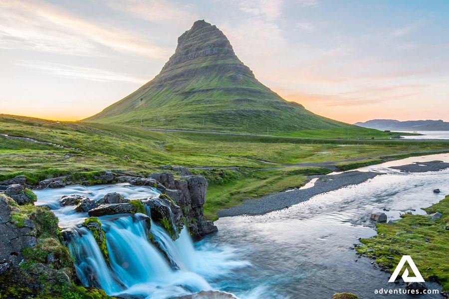 sunset at kirkjufell mountain
