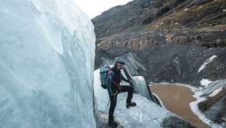 Man on Vatnajokull glacier
