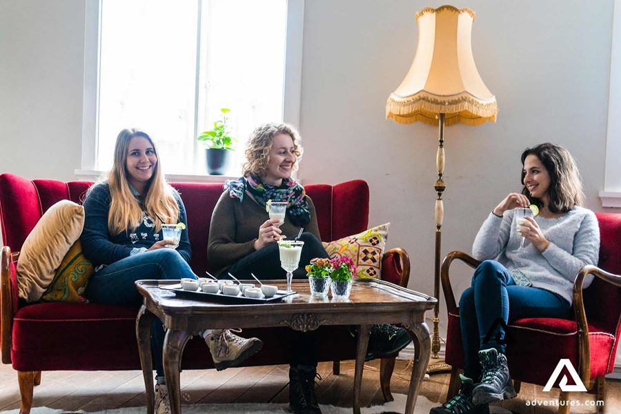 happy woman drinking tea and relaxing