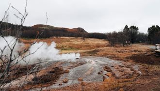 Mori geothermal area active smoking in autumn in icelands golden circle 