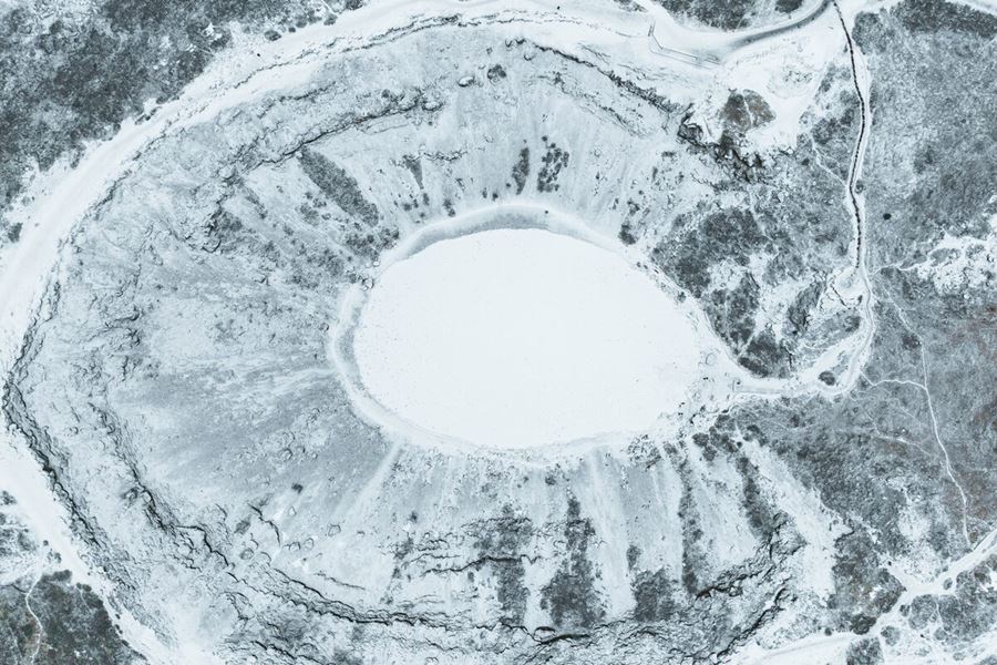 Snowy Kerid Crater In November in Iceland