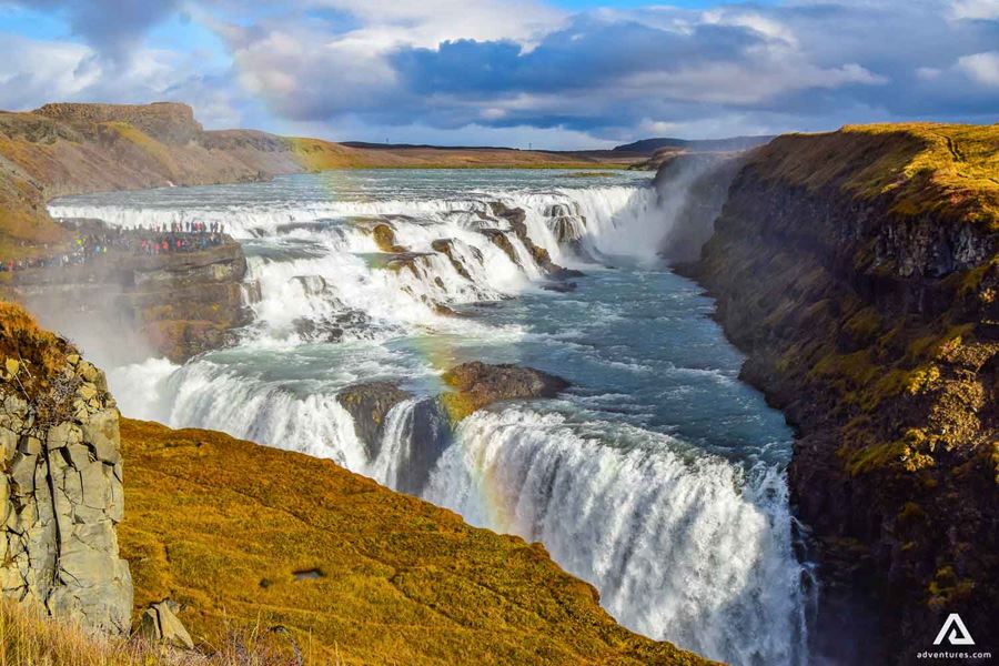 rainbow over the gullfoss waterfall
