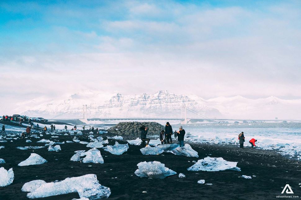 Small melting Icebergs diamond beach