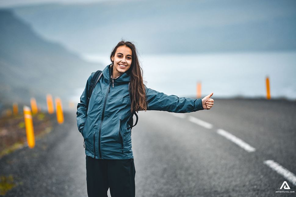 Tourist Hichhiking On The Road