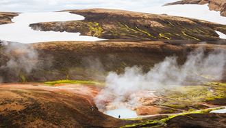 Geothermal smoke activity coming from Landmannalaugar highlands, Rhyolite mountains