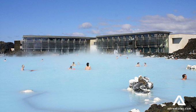 sunny day at blue lagoon in iceland