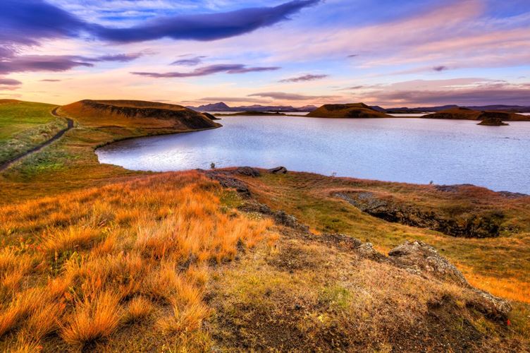 Myvatn lake by crater in autumn
