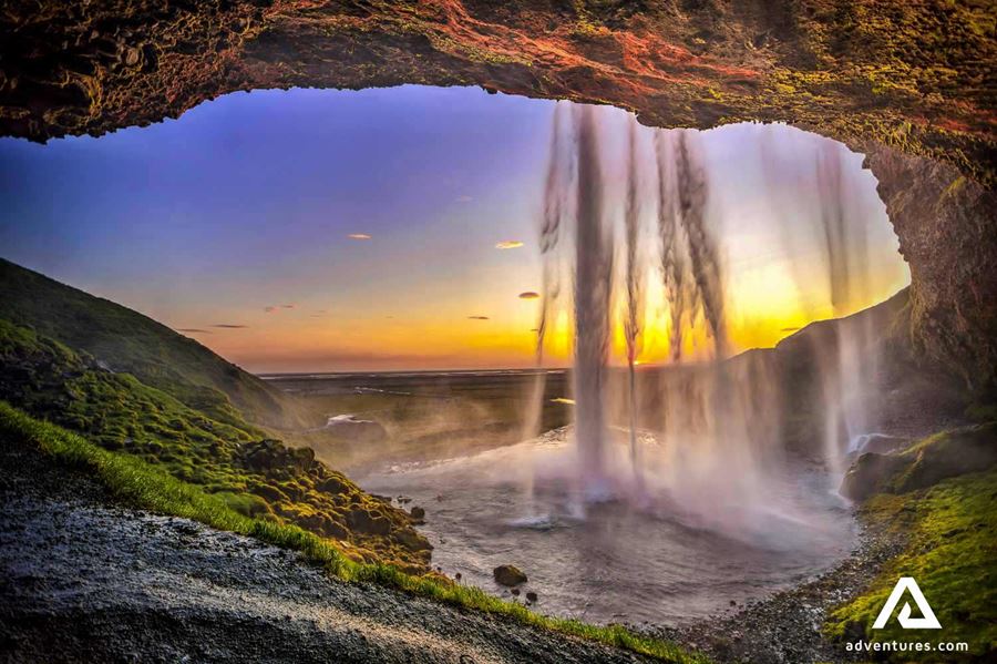 seljalandsfoss falls at sunset