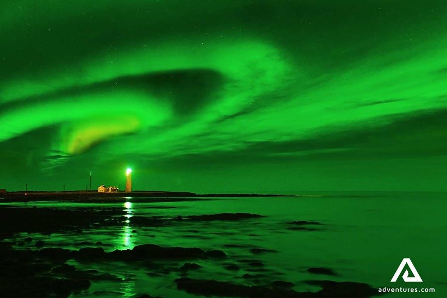 northern lights above grotta lighthouse