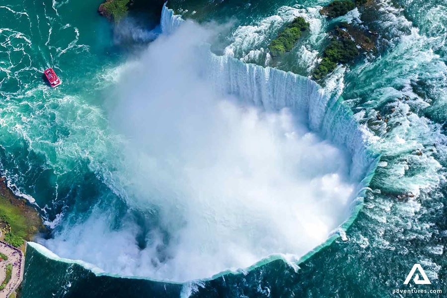 aerial drone view of niagara falls