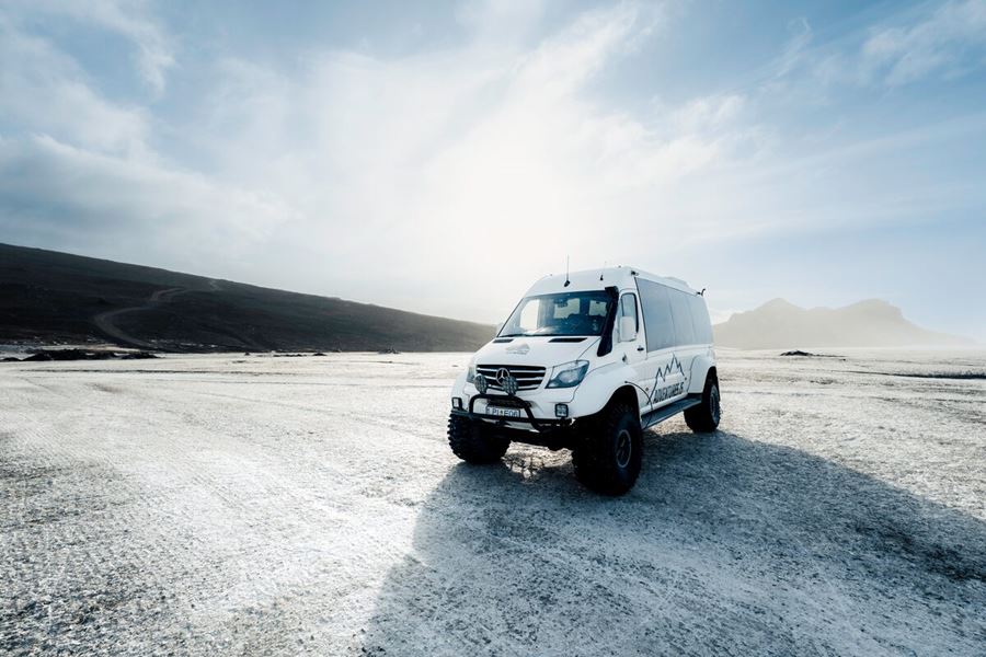 super jeep standing on a glacier
