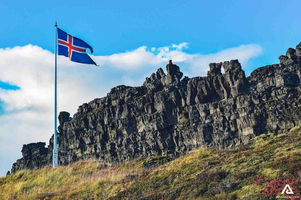 Icelandic flag in Thingvellir Park