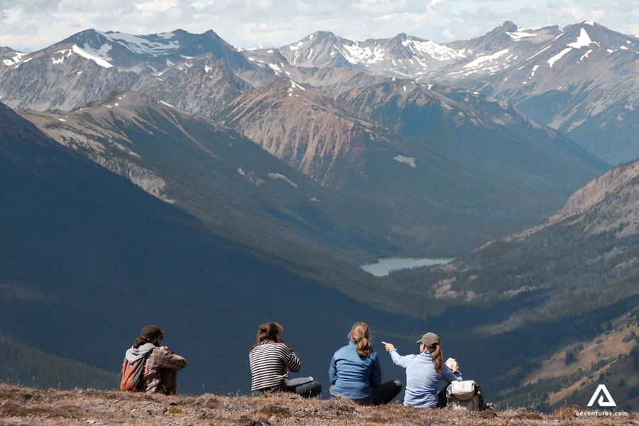 People enjoying mountain landscape