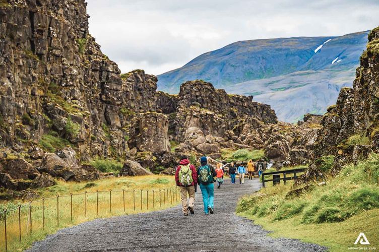 hiking around thingvellir national park in iceland