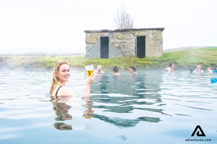 woman bathing in secret lagoon