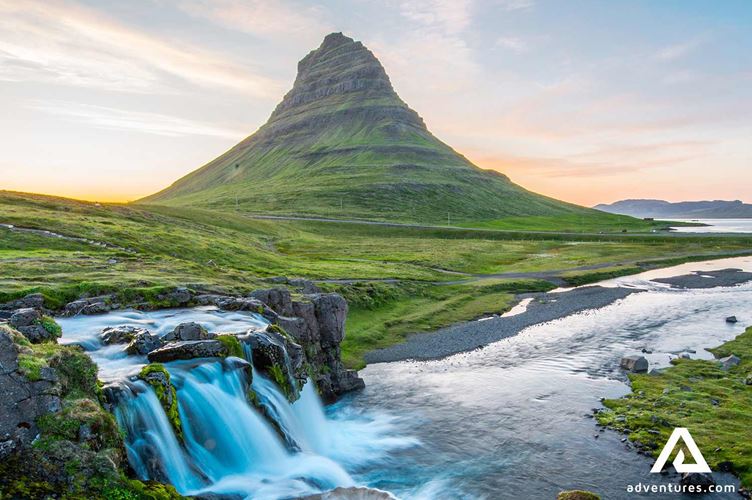 summer view of kirkjufell mountain in snaefellsnes