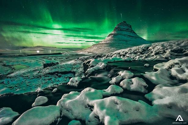 Northern lights over Mt. Kirkjufell 
