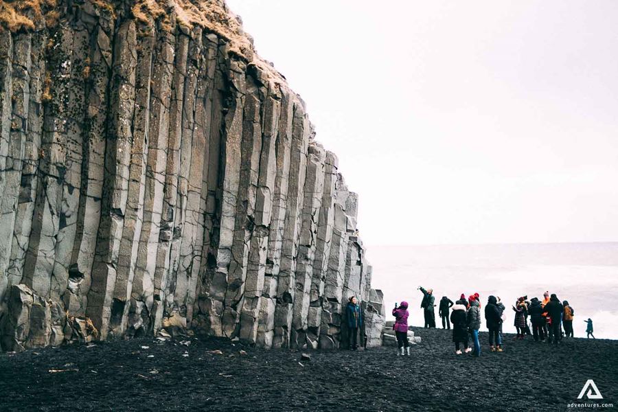 Group Near Reynisfjara Rock Mountain 