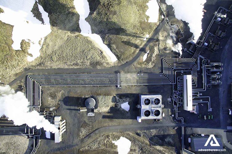 Hellisheidi geothermal power plant near reykjavik from above