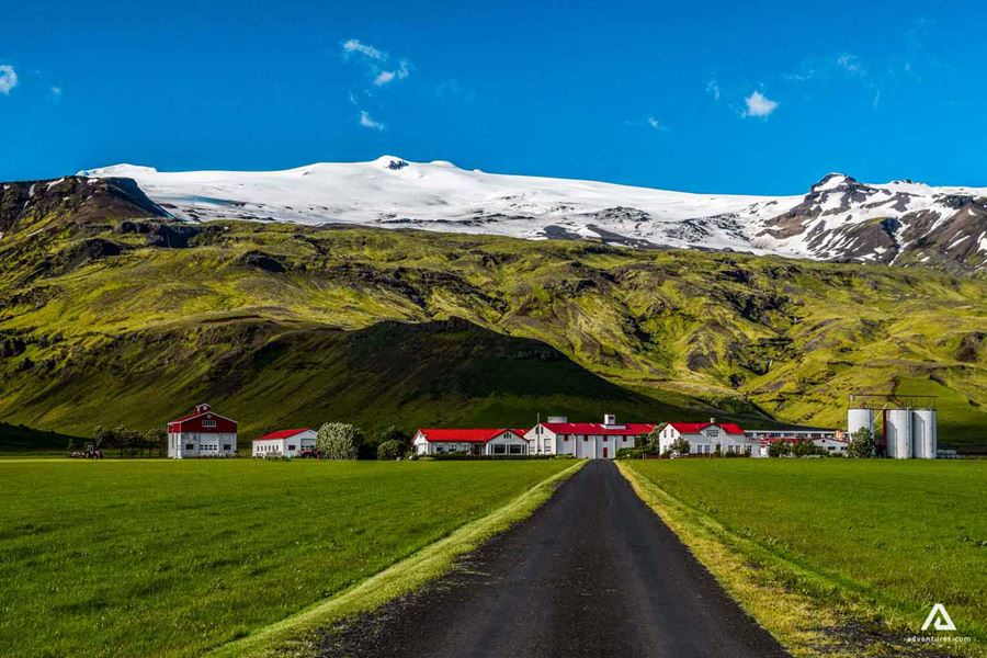 road to a farm near a volcano