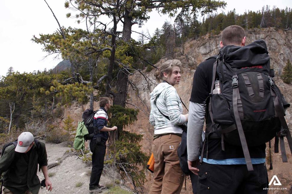 group of hikers resting on a trail