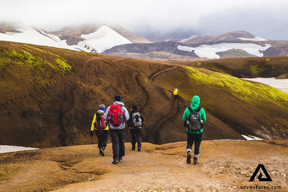 people hiking near Hrafntinnusker area