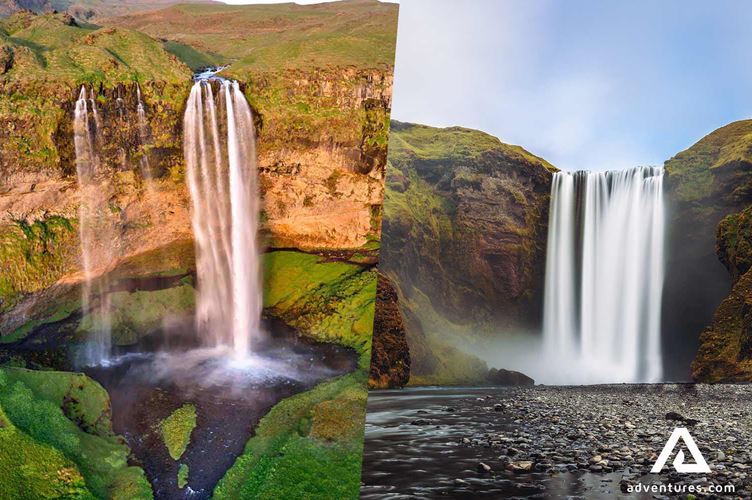 two famous waterfalls in iceland skogafoss and seljalandsfoss