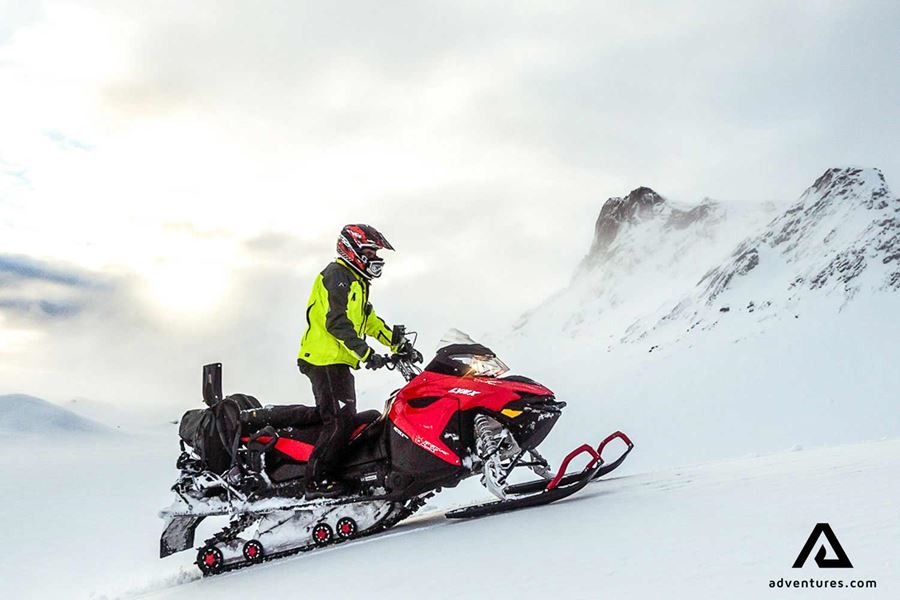 driving a snowmobile on langjokull