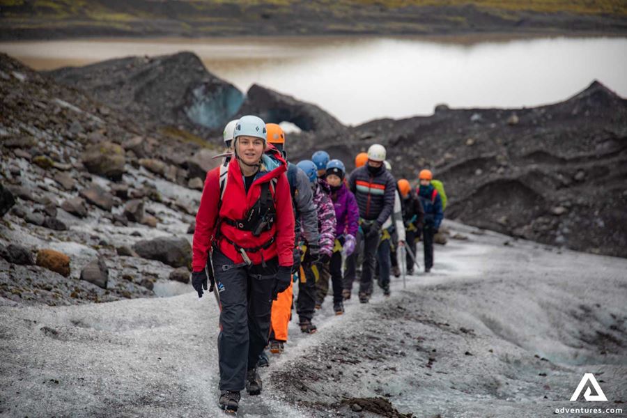 Tour Group Hiking on Glacier