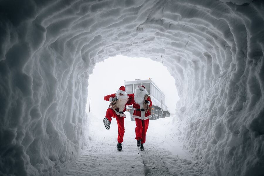 Yule Lads Entering The Ice Tunnel On Langjokull in iceland